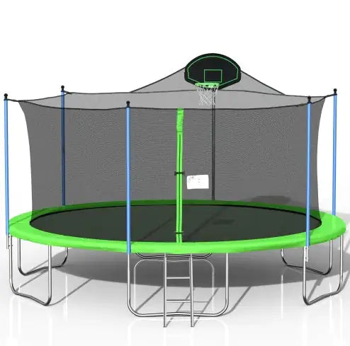16F Trampoline with Safety Padded Poles Large Outdoor Backyard ASTM Approved Trampolines for Kids & Adults - Heavy Duty Recreational Outside Trampoline with Safety Net