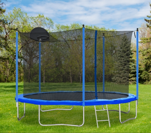 12FT Trampoline For Adults Kids With Basketball Hoop, Outdoor Trampolines W Ladder And Safety