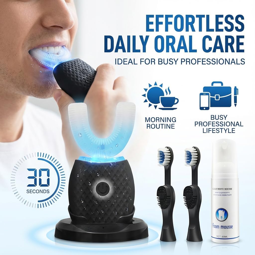 Professional 360° Ultrasonic Toothbrush & Blue Light Whitening Kit