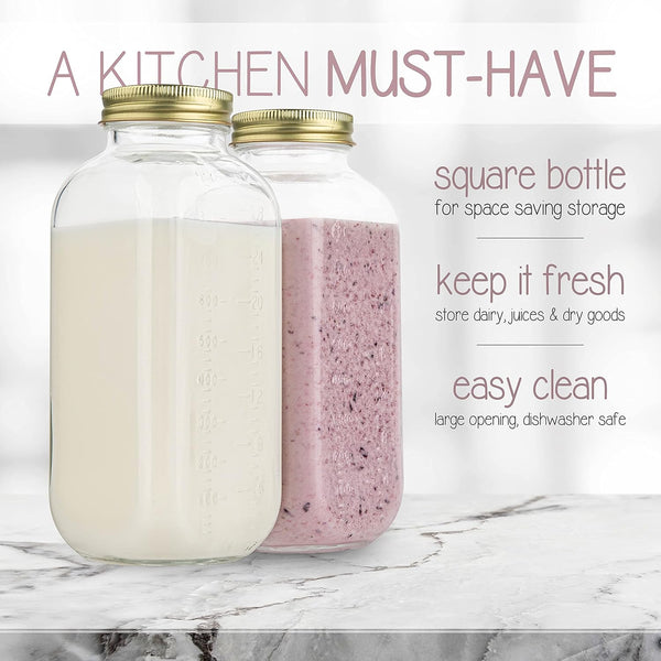Large Glass Dairy Bottles for Milk, Yogurt, and More