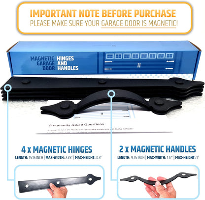 Heavy Duty Magnetic Garage Door Hardware Set - Will Not Slip or Fall – 4 Hinges, 2 Handles