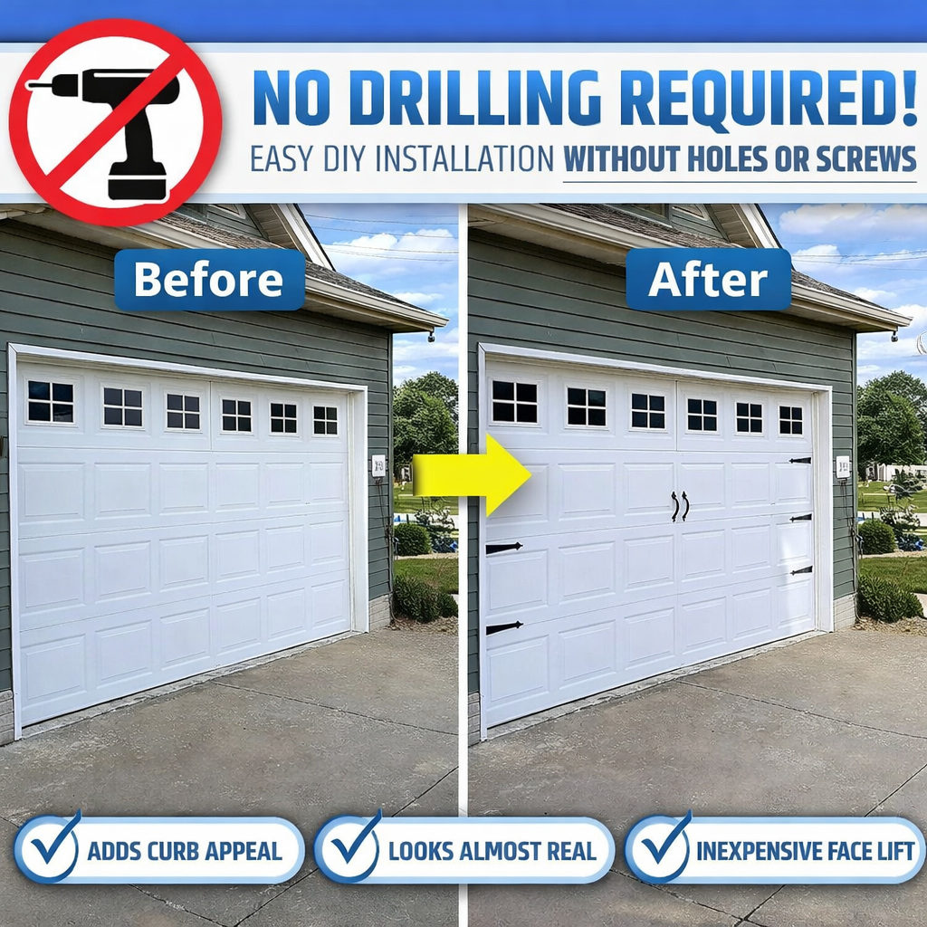 Heavy Duty Magnetic Garage Door Hardware Set - Will Not Slip or Fall – 4 Hinges, 2 Handles