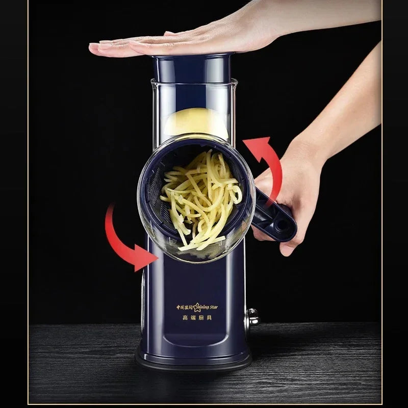 Rotary Cheese Grater/ Shredder /Manual Vegetable Slicer/ Nuts Grinder /Round Mandolin Slicer with Handle and 5 Drum Blades