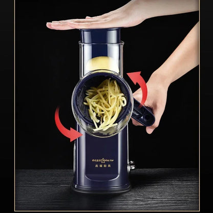Rotary Cheese Grater/ Shredder /Manual Vegetable Slicer/ Nuts Grinder /Round Mandolin Slicer with Handle and 5 Drum Blades