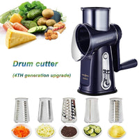 Rotary Cheese Grater/ Shredder /Manual Vegetable Slicer/ Nuts Grinder /Round Mandolin Slicer with Handle and 5 Drum Blades