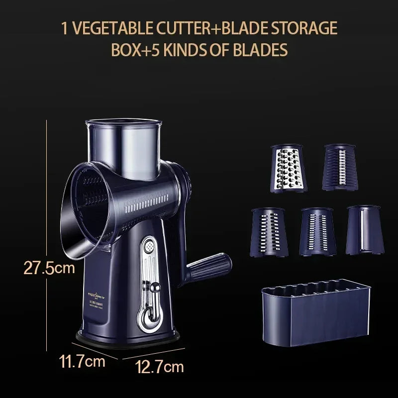 Rotary Cheese Grater/ Shredder /Manual Vegetable Slicer/ Nuts Grinder /Round Mandolin Slicer with Handle and 5 Drum Blades