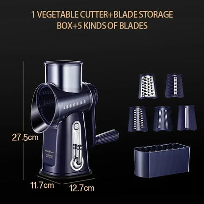 Rotary Cheese Grater/ Shredder /Manual Vegetable Slicer/ Nuts Grinder /Round Mandolin Slicer with Handle and 5 Drum Blades