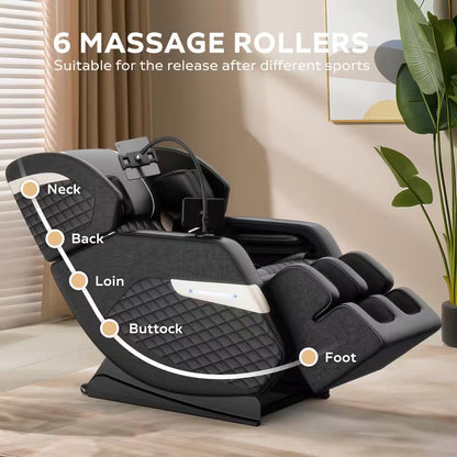 Vystan Black PU Leather Power Motorized Zero Gravity Reclining Massage Chair, Heating, Bluetooth, Lights