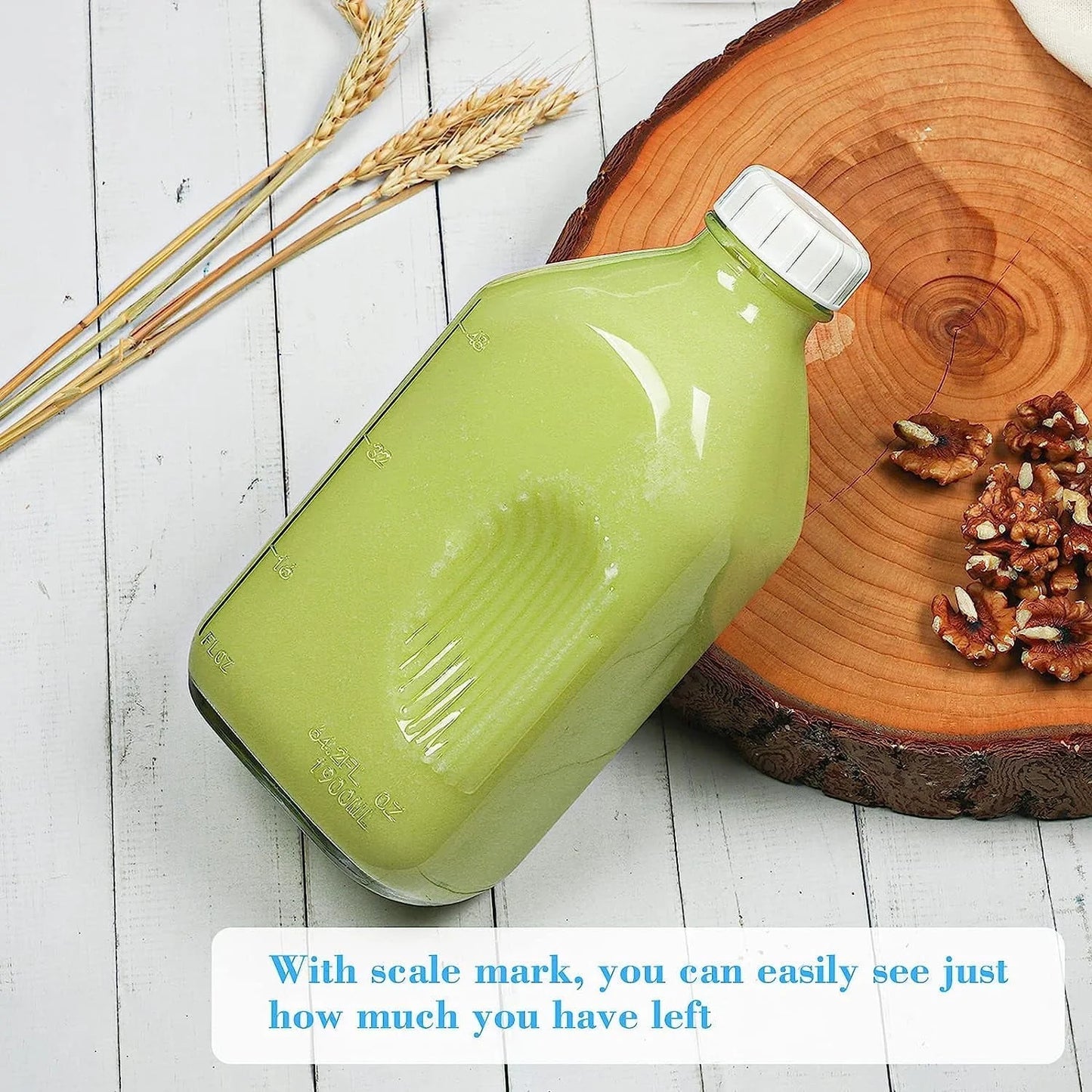 4 Pack 64 Oz  Glass Milk Jug Pitcher, Juice Bottles with Handle and Pour Spouts for Water, Juice Clear