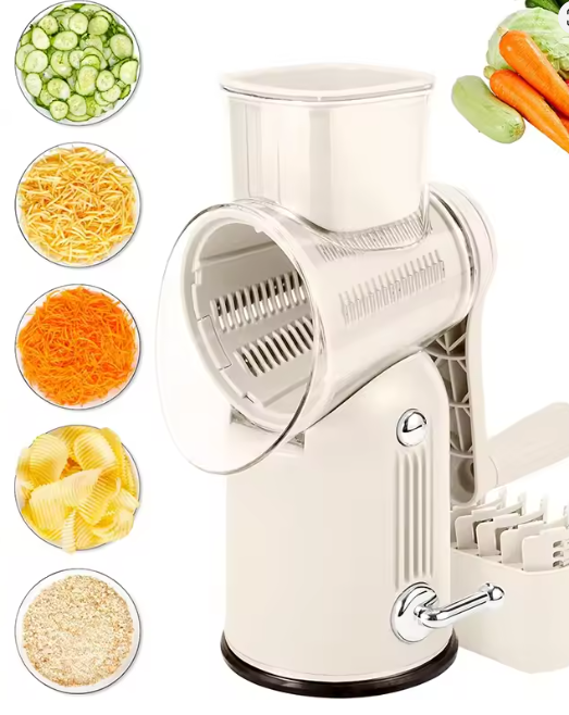 Rotary Cheese Grater/ Shredder /Manual Vegetable Slicer/ Nuts Grinder /Round Mandolin Slicer with Handle and 5 Drum Blades
